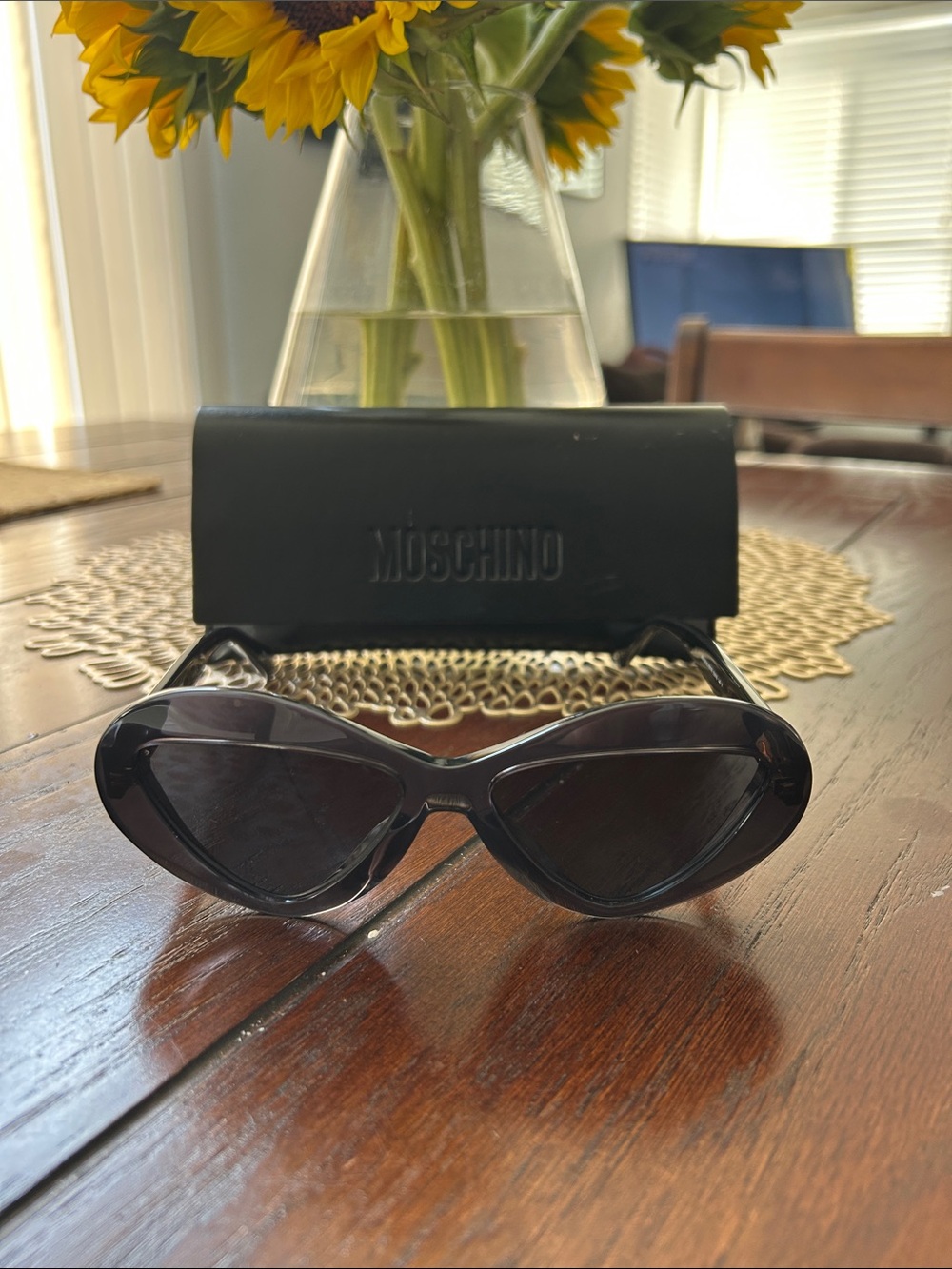 Moschino Black Cat-Eye Sunglasses with Dark Lenses